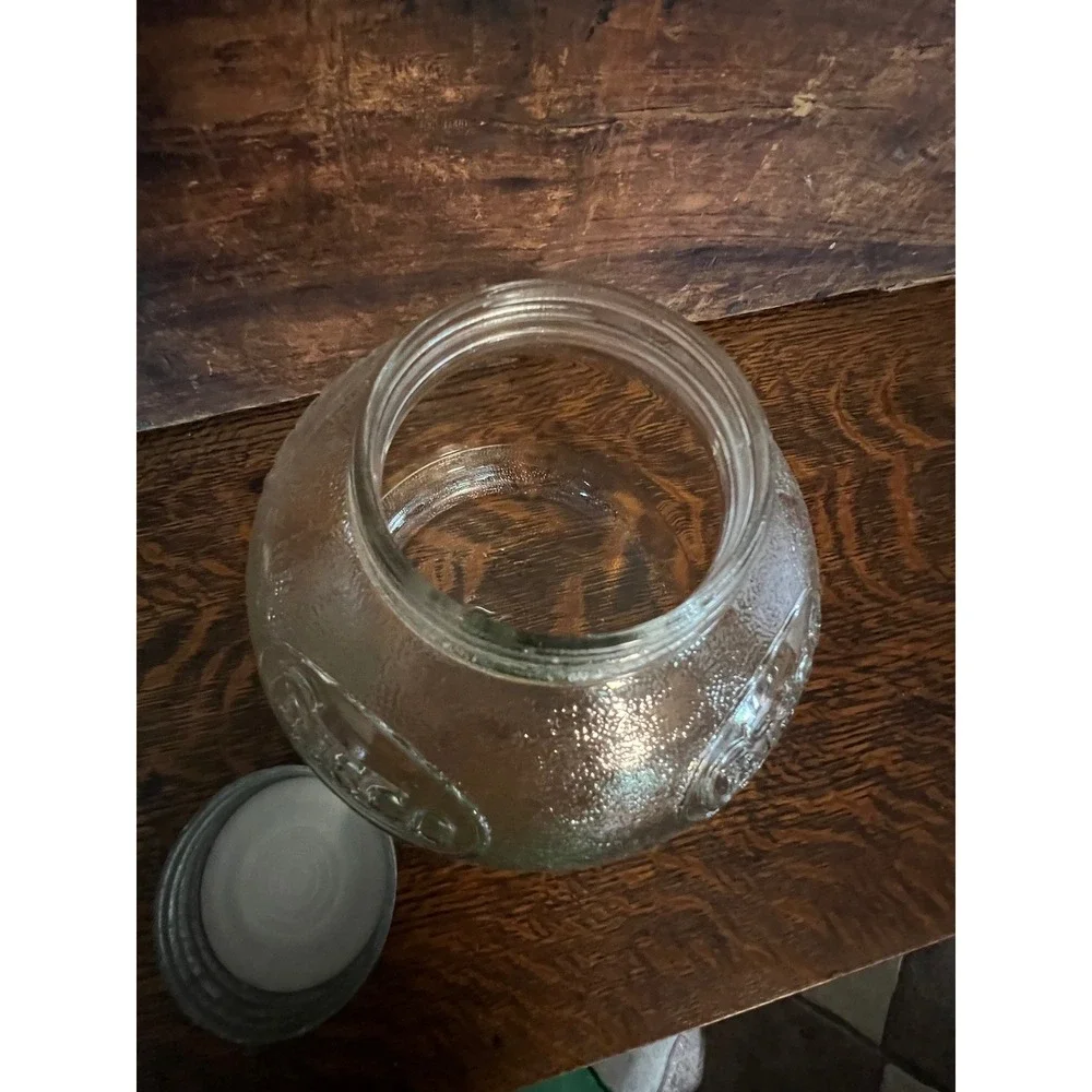 Vintage Crisco Ball Glass Jar with Zinc Lid and Milk Glass Liner Embossed 6 inch